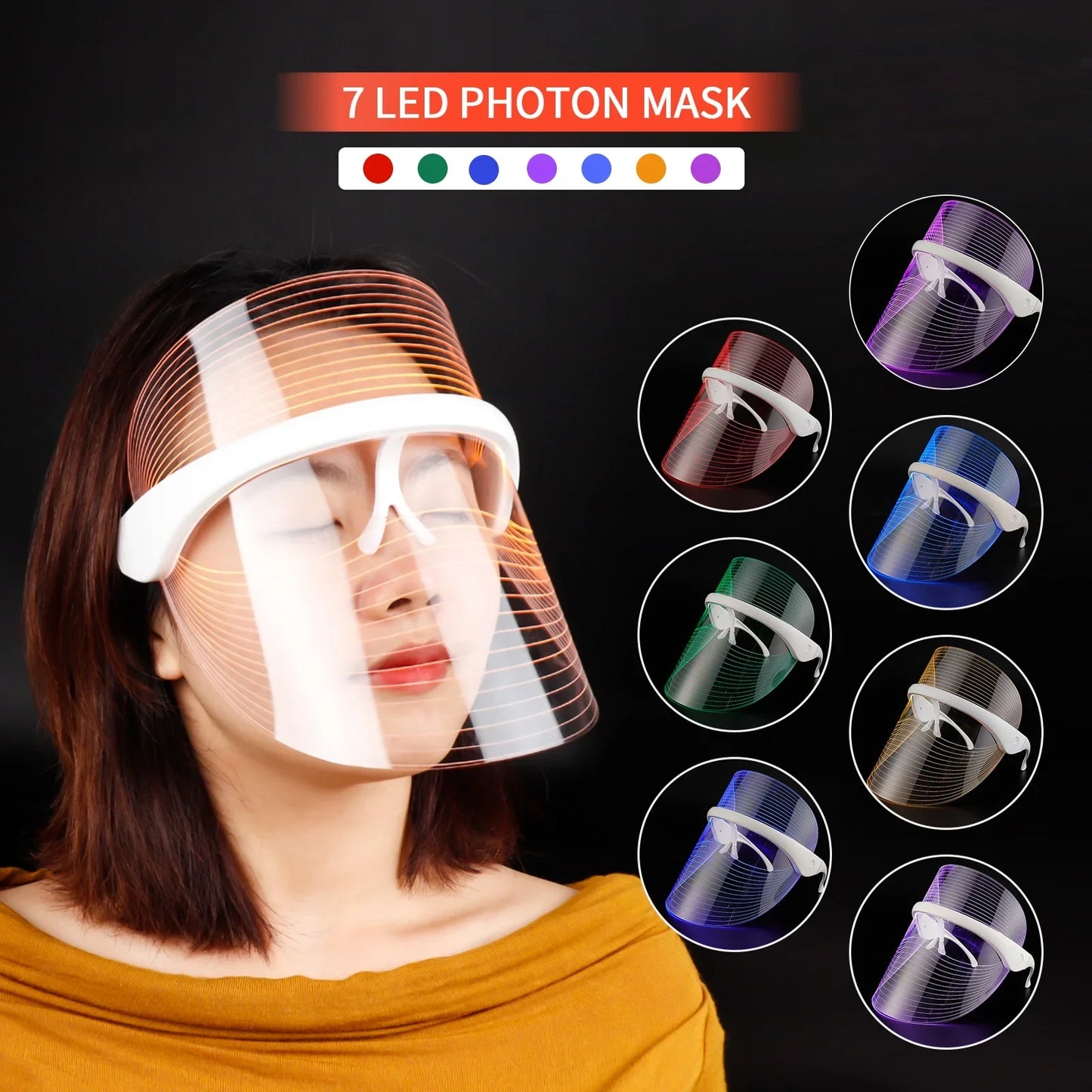 LED face mask for skin care with multi-color light therapy for acne, wrinkles, and rejuvenation.