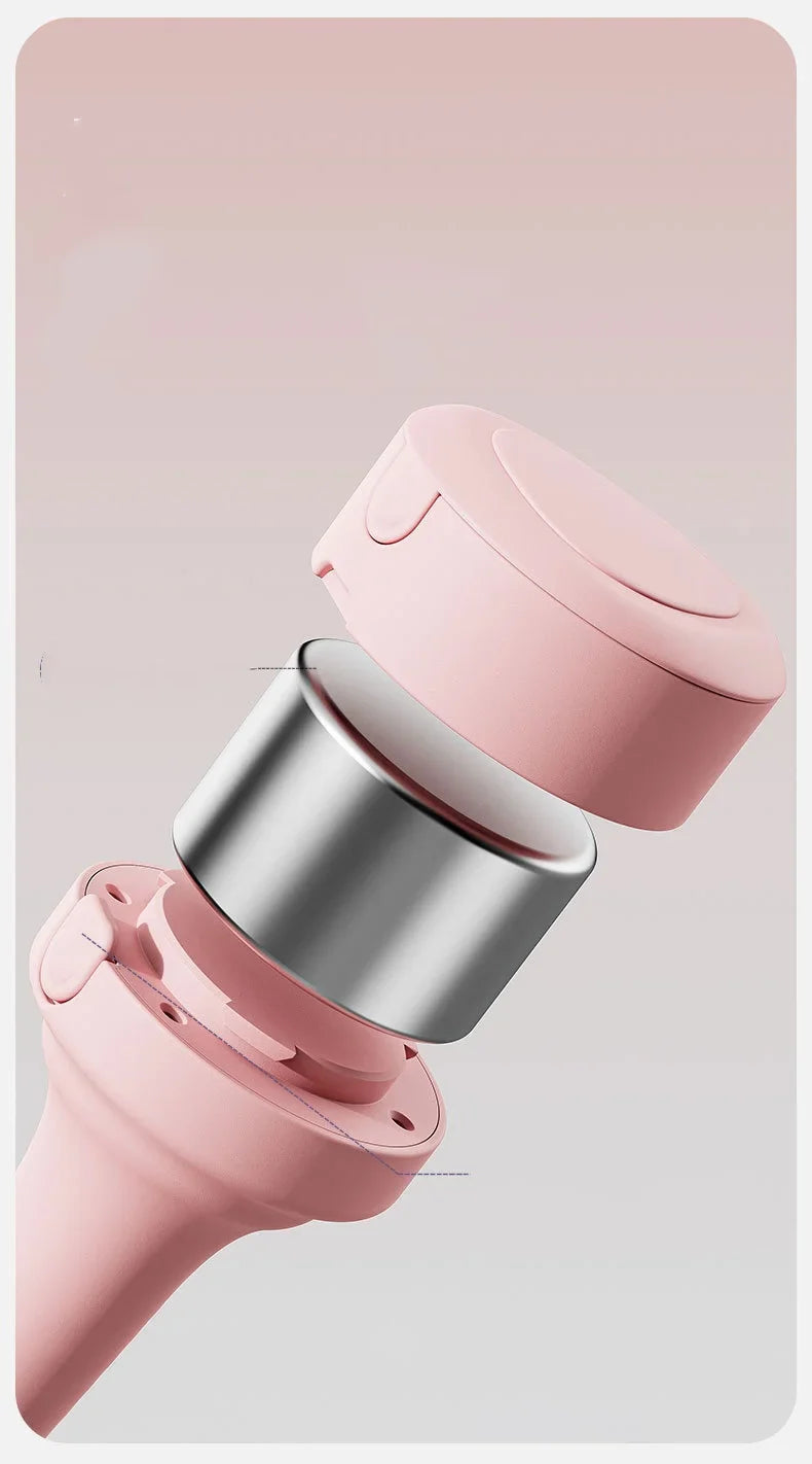Adjustable rubber-covered dumbbell with pink spray-paint finish for strength training.