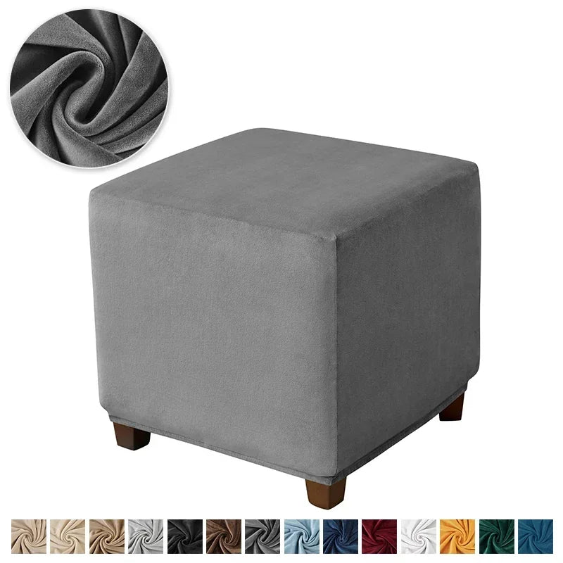 1pc Velvet Ottoman Cover Square Solid Color Footrest Slipcovers Elastic House Pouf Stool Cover Living Room Furniture Protector