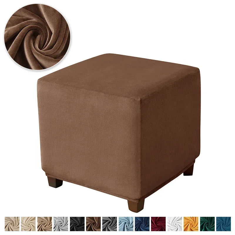 1pc Velvet Ottoman Cover Square Solid Color Footrest Slipcovers Elastic House Pouf Stool Cover Living Room Furniture Protector