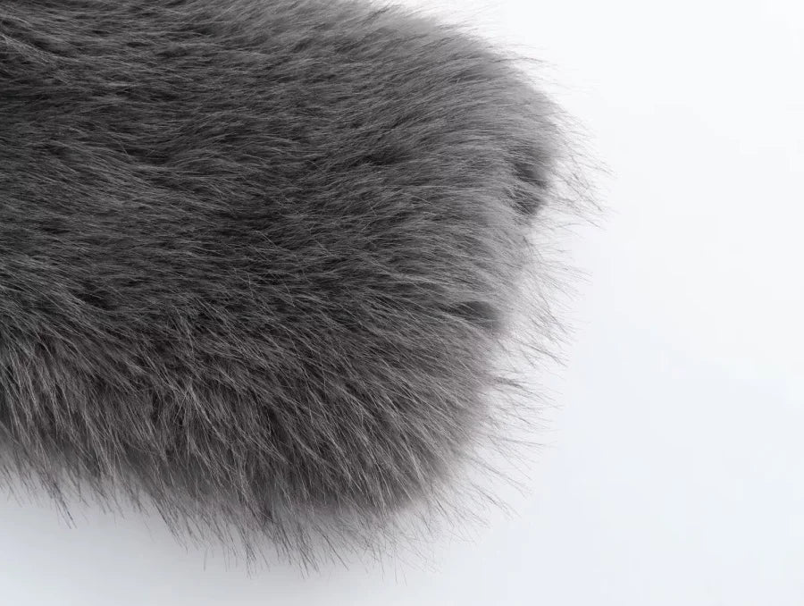 Faux fur jacket Traf 2024 Fall/Winter New Fashion Women's Faux Fur Effect Round Neck Long Sleeve Short Jacket
