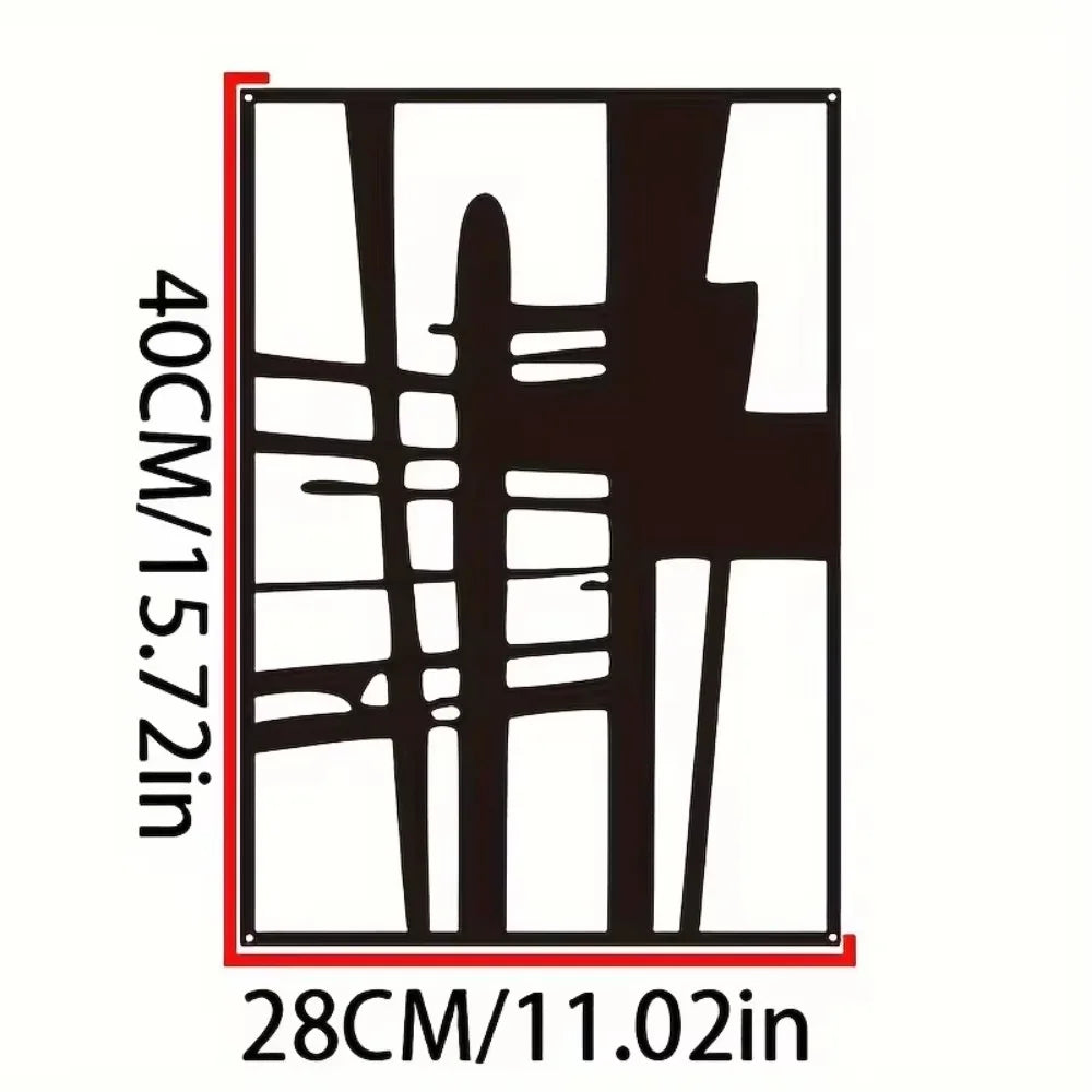 Abstract metal wall art with minimalist single line design, 28x40 cm dimensions, in black and white.