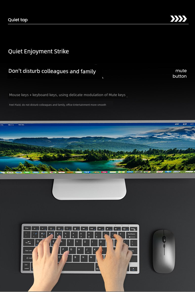 Wireless rechargeable keyboard with quiet keys and ergonomic design for office use.