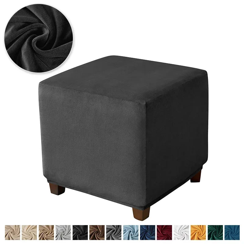 1pc Velvet Ottoman Cover Square Solid Color Footrest Slipcovers Elastic House Pouf Stool Cover Living Room Furniture Protector