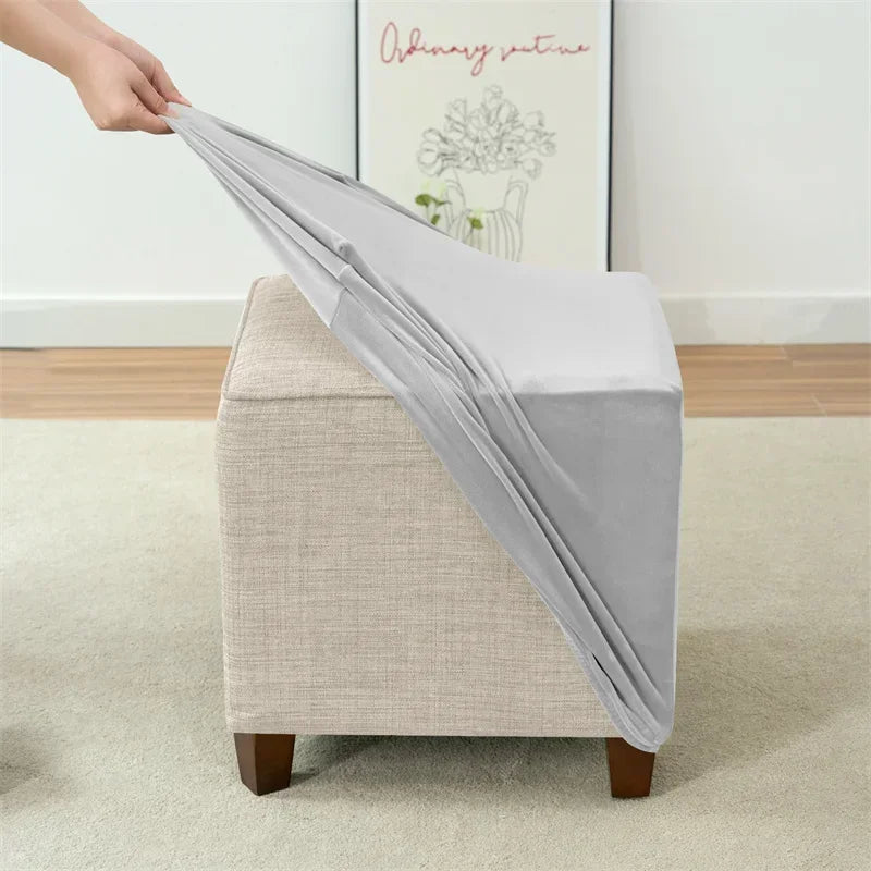 1pc Velvet Ottoman Cover Square Solid Color Footrest Slipcovers Elastic House Pouf Stool Cover Living Room Furniture Protector