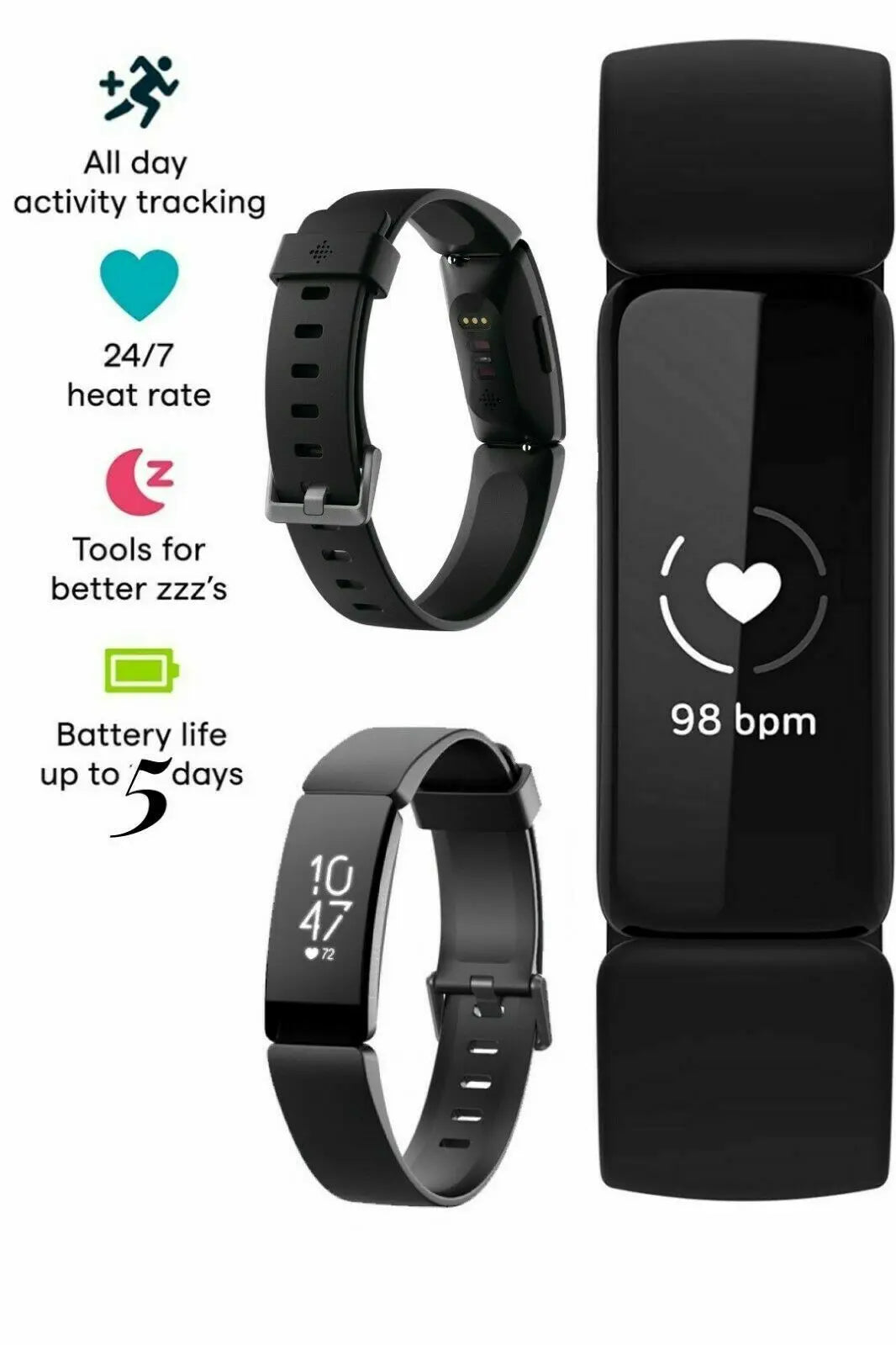 ✅ Fitbit Inspire HR – Waterproof Smart Fitness Band with Heart Rate & Sleep Tracking