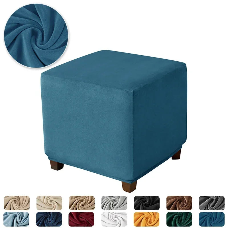 1pc Velvet Ottoman Cover Square Solid Color Footrest Slipcovers Elastic House Pouf Stool Cover Living Room Furniture Protector