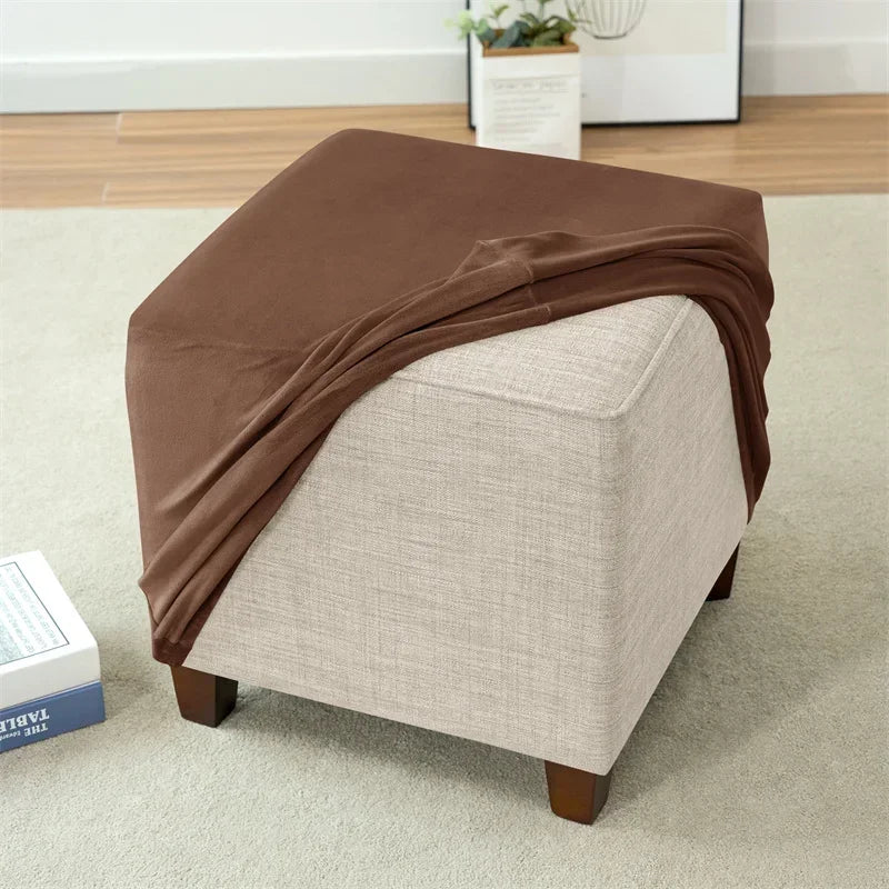 1pc Velvet Ottoman Cover Square Solid Color Footrest Slipcovers Elastic House Pouf Stool Cover Living Room Furniture Protector