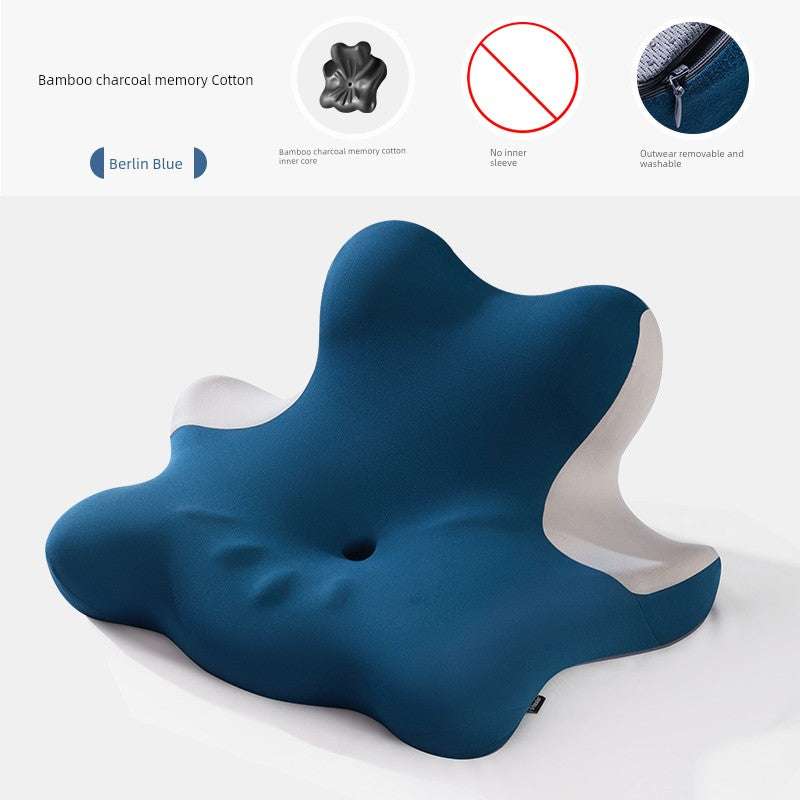 Cervical support neck pillow in Berlin Blue, made with bamboo charcoal memory cotton for sleep comfort.