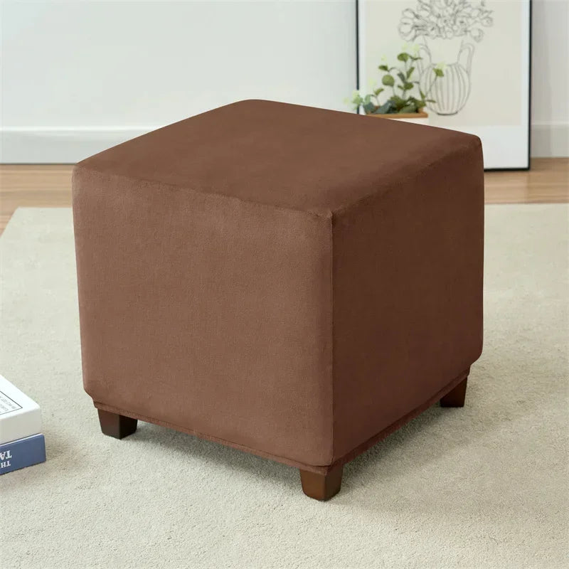 1pc Velvet Ottoman Cover Square Solid Color Footrest Slipcovers Elastic House Pouf Stool Cover Living Room Furniture Protector