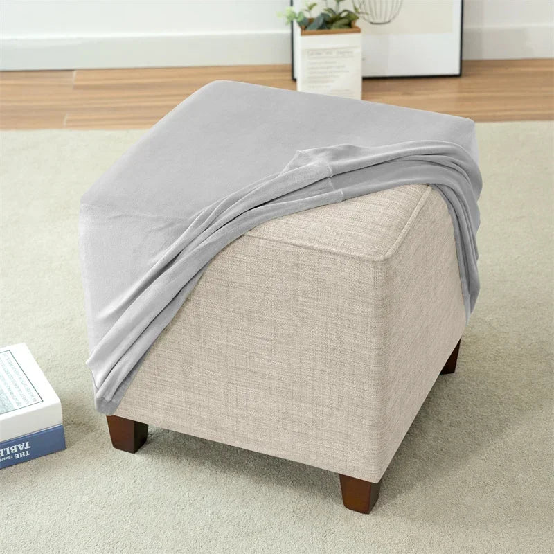 1pc Velvet Ottoman Cover Square Solid Color Footrest Slipcovers Elastic House Pouf Stool Cover Living Room Furniture Protector