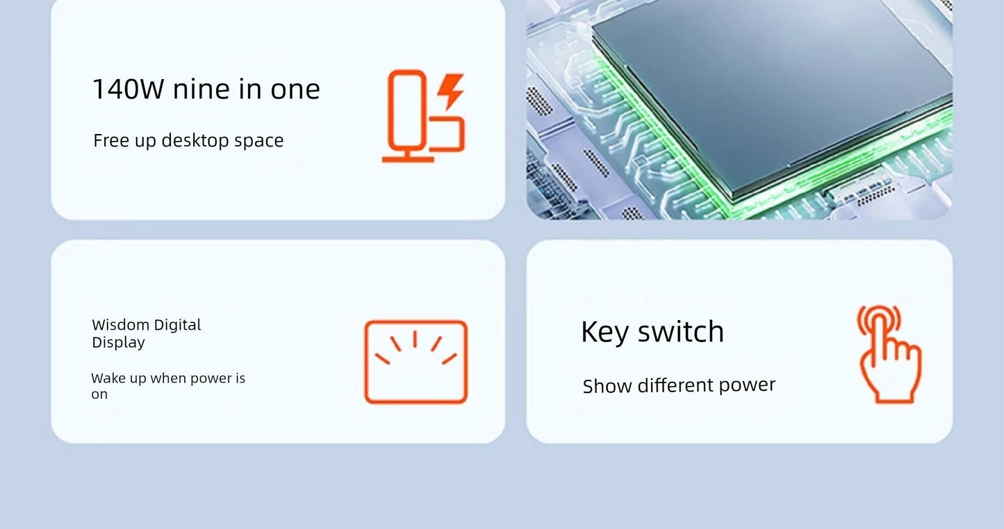 140W GaN fast charger features digital display and key switch.