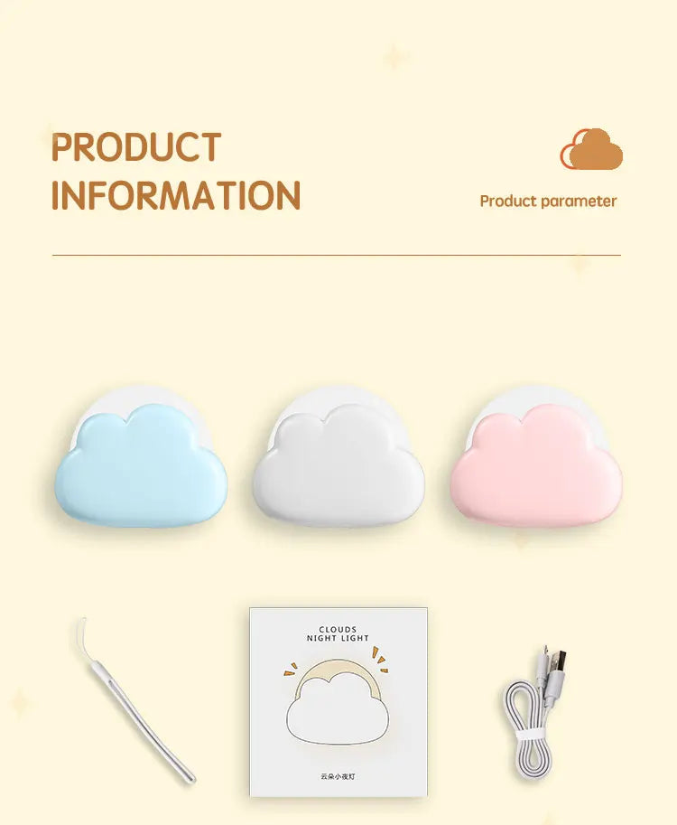 Cloud Night Light Mini USB Wireless Adorable Cloud Shape LED Night Light For Bedroom Baby Children Creative Gift