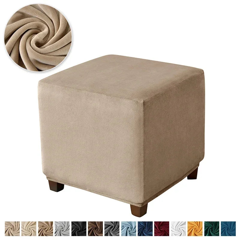 1pc Velvet Ottoman Cover Square Solid Color Footrest Slipcovers Elastic House Pouf Stool Cover Living Room Furniture Protector