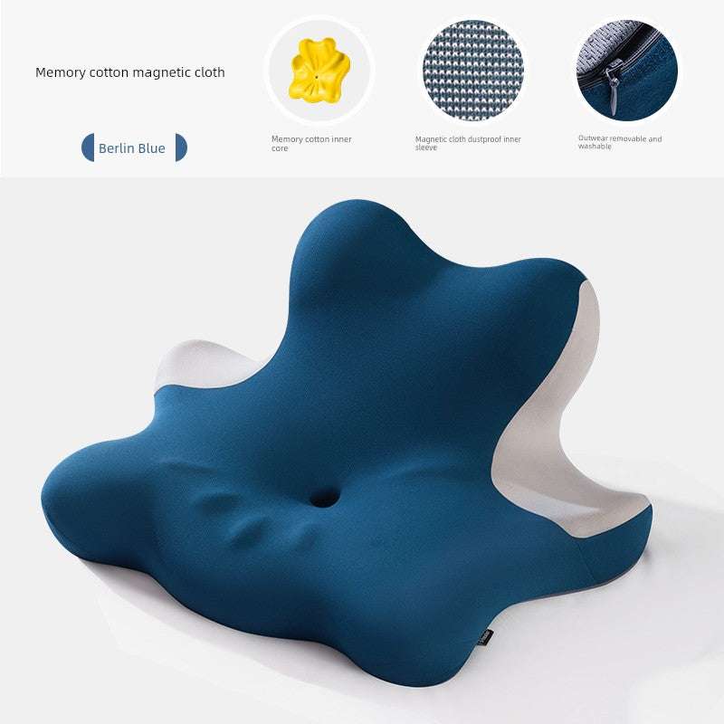 Cervical support neck pillow in Berlin Blue with memory cotton magnetic cloth, ideal for single use.
