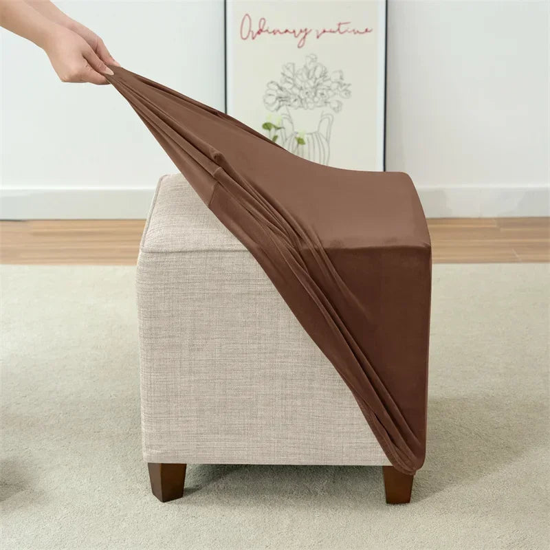 1pc Velvet Ottoman Cover Square Solid Color Footrest Slipcovers Elastic House Pouf Stool Cover Living Room Furniture Protector
