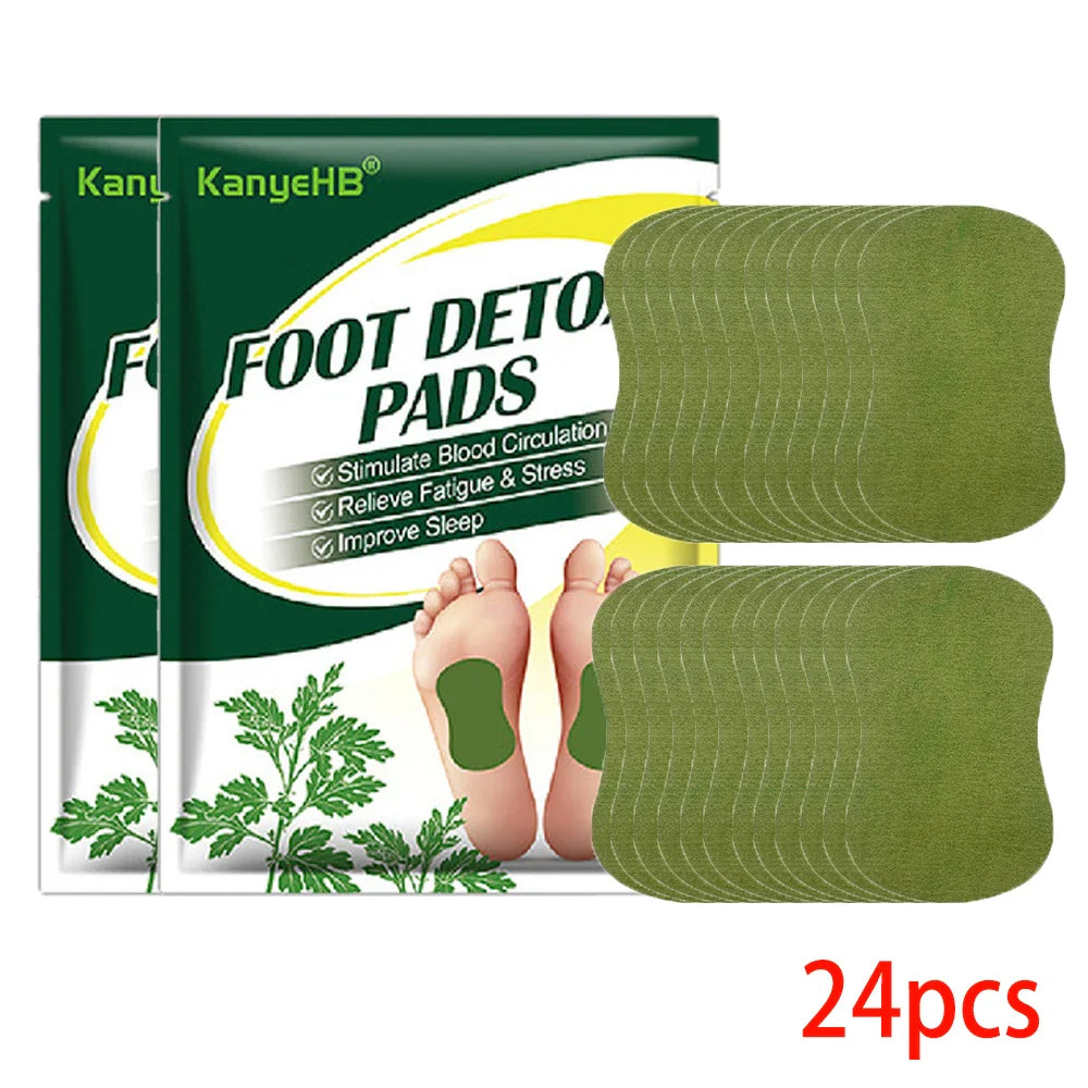 Detox foot patches with herbal wormwood, pack of 24 for stress relief and sleep aid.