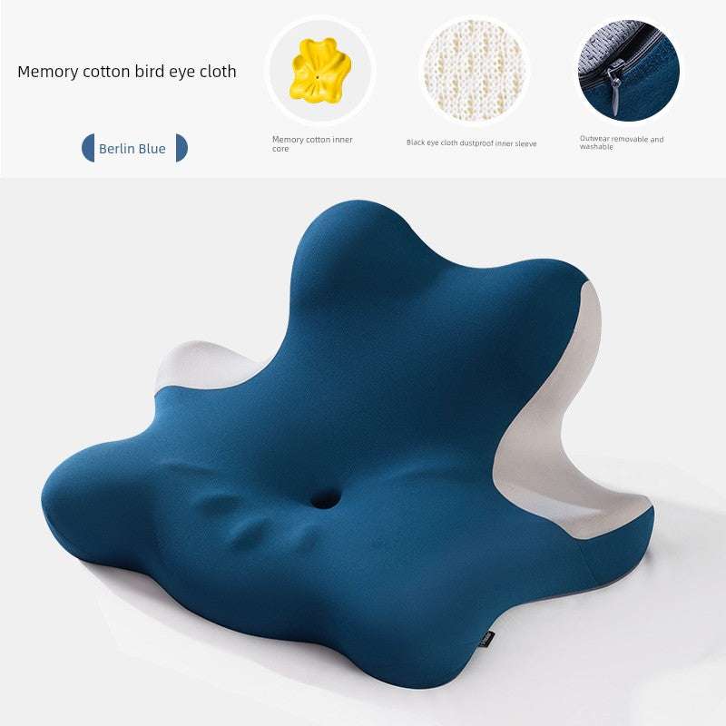 Cervical support neck pillow in Berlin Blue with memory cotton filling, ideal for single person use.