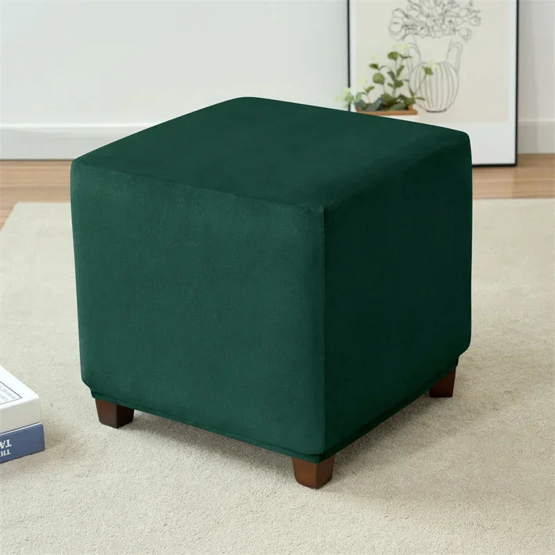 1pc Velvet Ottoman Cover Square Solid Color Footrest Slipcovers Elastic House Pouf Stool Cover Living Room Furniture Protector