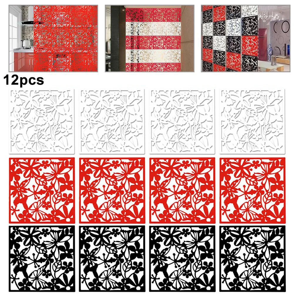 12pcs Hollow Room Divider Screen Hanging Panel Curtain Partitions Waterproof Household Hotel DIY Art Decoration
