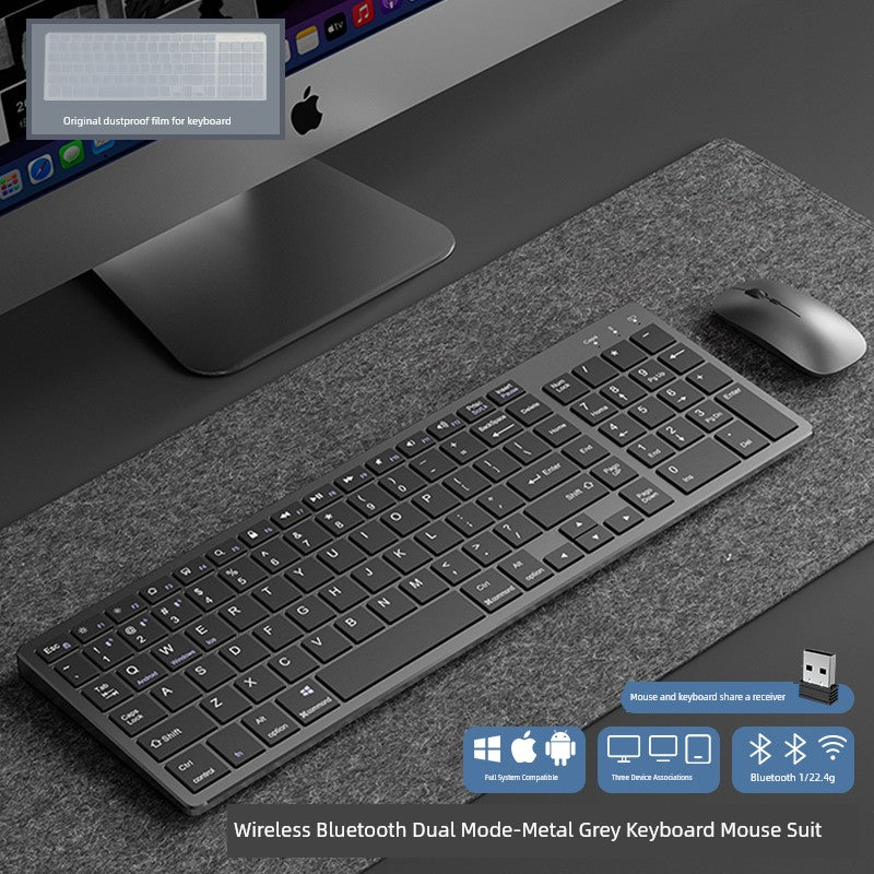 Wireless rechargeable keyboard with Bluetooth and 2.4G connectivity, compatible with Windows, Android, macOS, iOS; ergonomic design, multimedia keys.