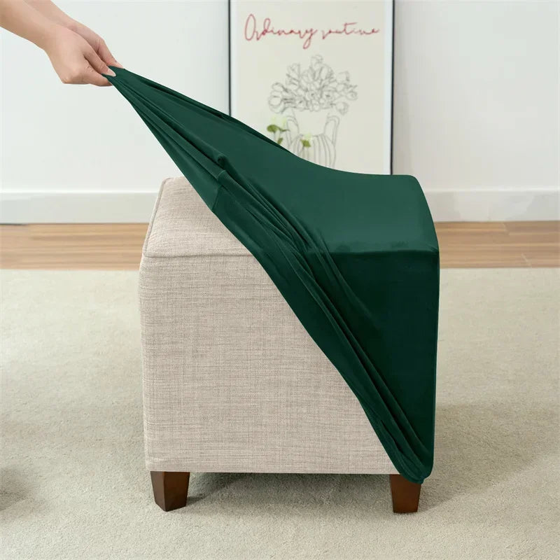 1pc Velvet Ottoman Cover Square Solid Color Footrest Slipcovers Elastic House Pouf Stool Cover Living Room Furniture Protector