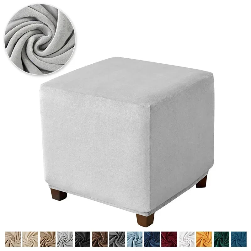 1pc Velvet Ottoman Cover Square Solid Color Footrest Slipcovers Elastic House Pouf Stool Cover Living Room Furniture Protector