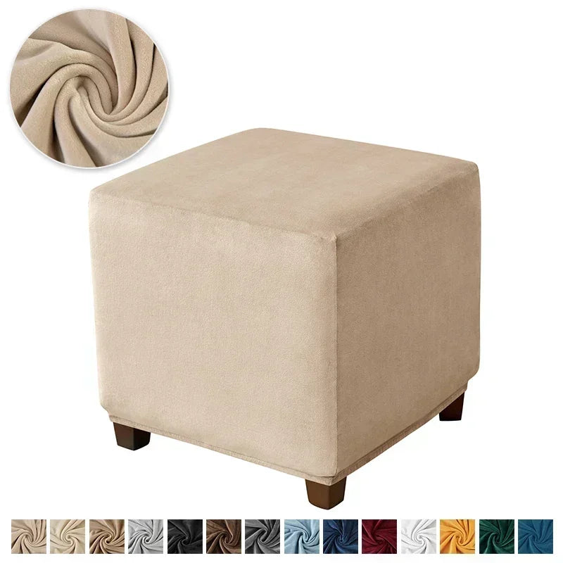 1pc Velvet Ottoman Cover Square Solid Color Footrest Slipcovers Elastic House Pouf Stool Cover Living Room Furniture Protector