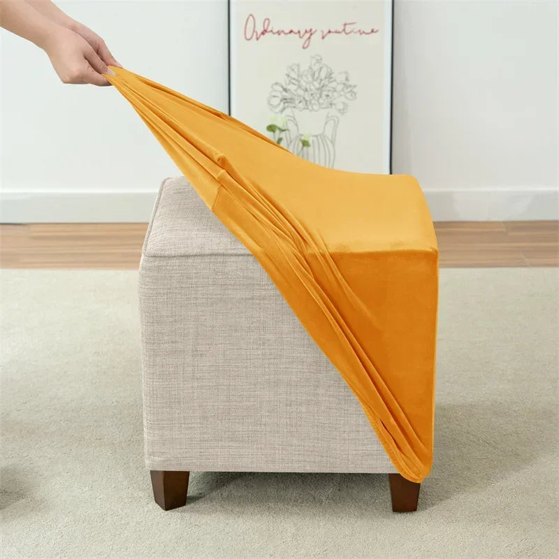 1pc Velvet Ottoman Cover Square Solid Color Footrest Slipcovers Elastic House Pouf Stool Cover Living Room Furniture Protector