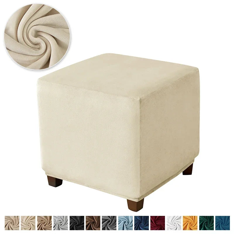 1pc Velvet Ottoman Cover Square Solid Color Footrest Slipcovers Elastic House Pouf Stool Cover Living Room Furniture Protector