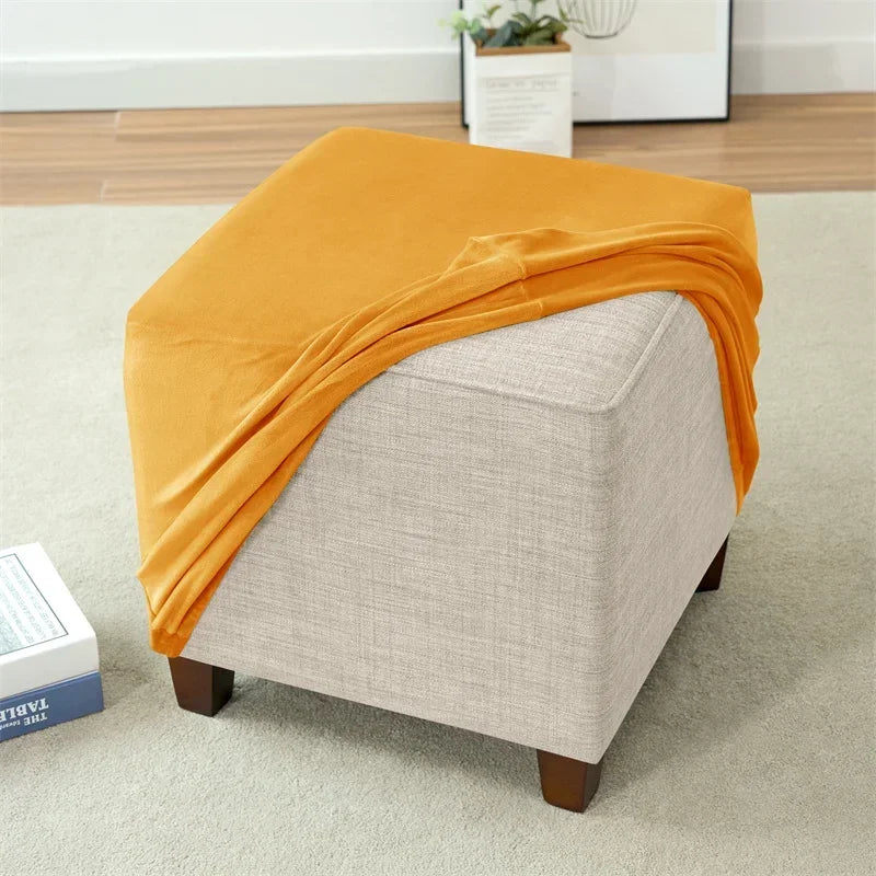 1pc Velvet Ottoman Cover Square Solid Color Footrest Slipcovers Elastic House Pouf Stool Cover Living Room Furniture Protector