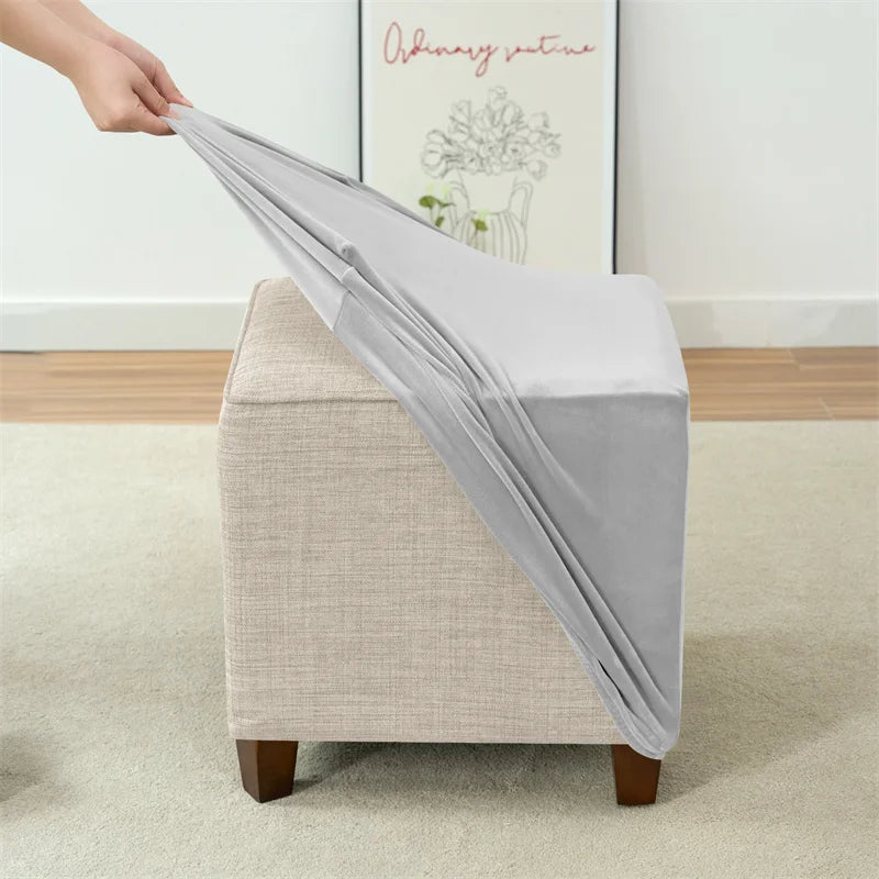 1pc Velvet Ottoman Cover Square Solid Color Footrest Slipcovers Elastic House Pouf Stool Cover Living Room Furniture Protector