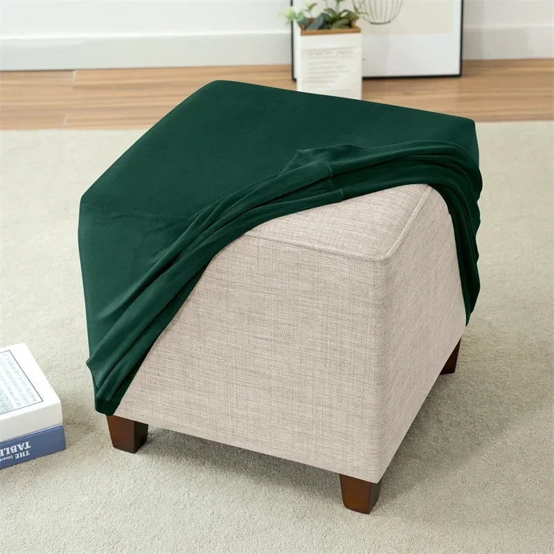 1pc Velvet Ottoman Cover Square Solid Color Footrest Slipcovers Elastic House Pouf Stool Cover Living Room Furniture Protector