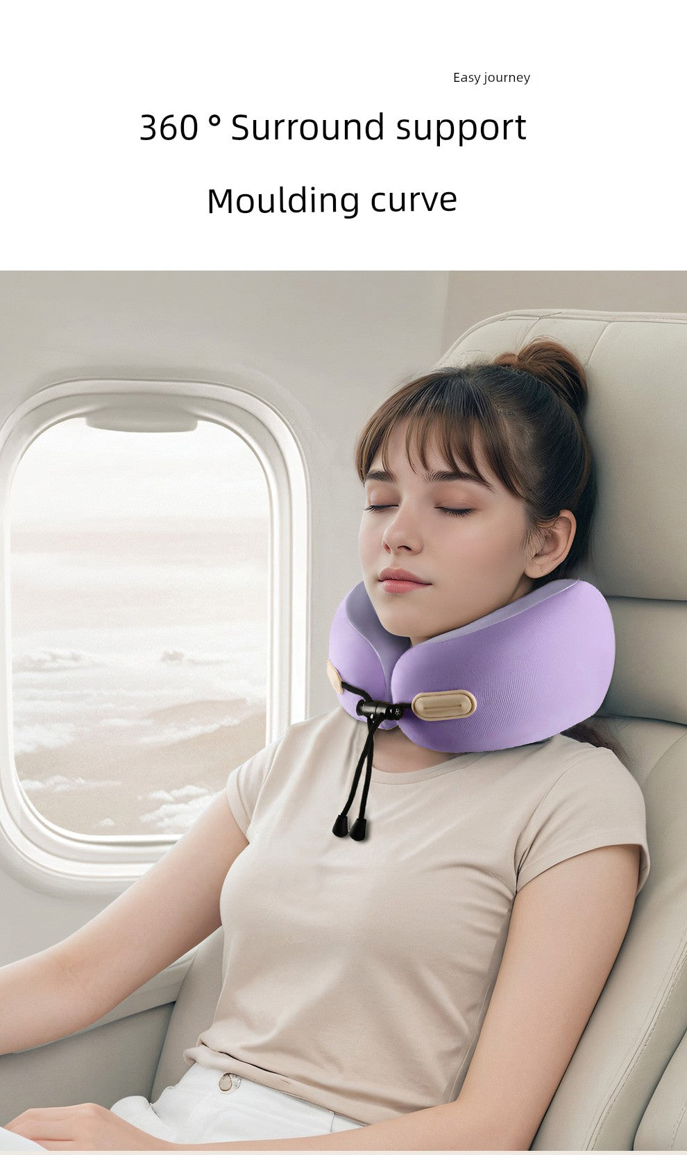 U-shaped travel pillow with memory cotton for adults, offering neck support on airplanes.