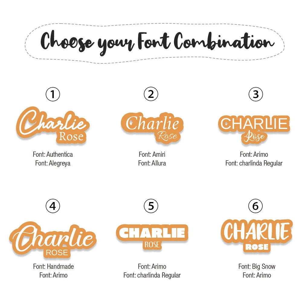Font combination options for personalized wood baby name sign in nursery decor.