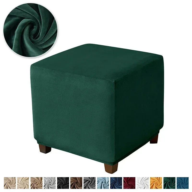 1pc Velvet Ottoman Cover Square Solid Color Footrest Slipcovers Elastic House Pouf Stool Cover Living Room Furniture Protector