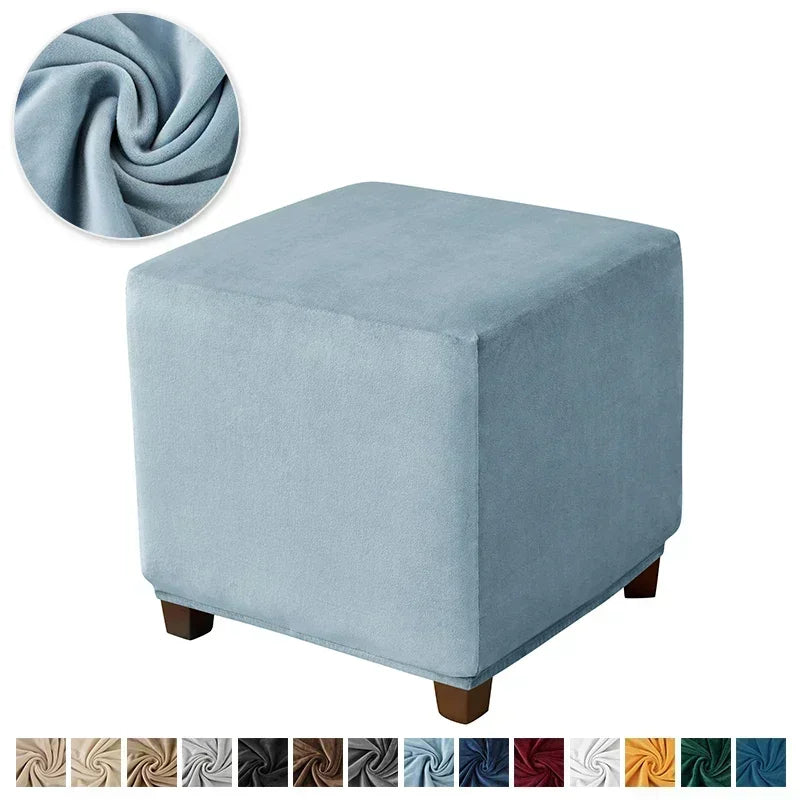1pc Velvet Ottoman Cover Square Solid Color Footrest Slipcovers Elastic House Pouf Stool Cover Living Room Furniture Protector