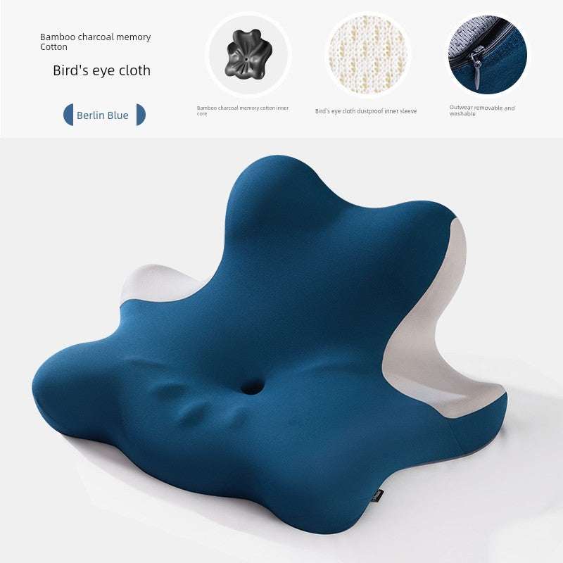 Cervical support neck pillow in Berlin Blue with bamboo charcoal memory cotton and bird's eye cloth.