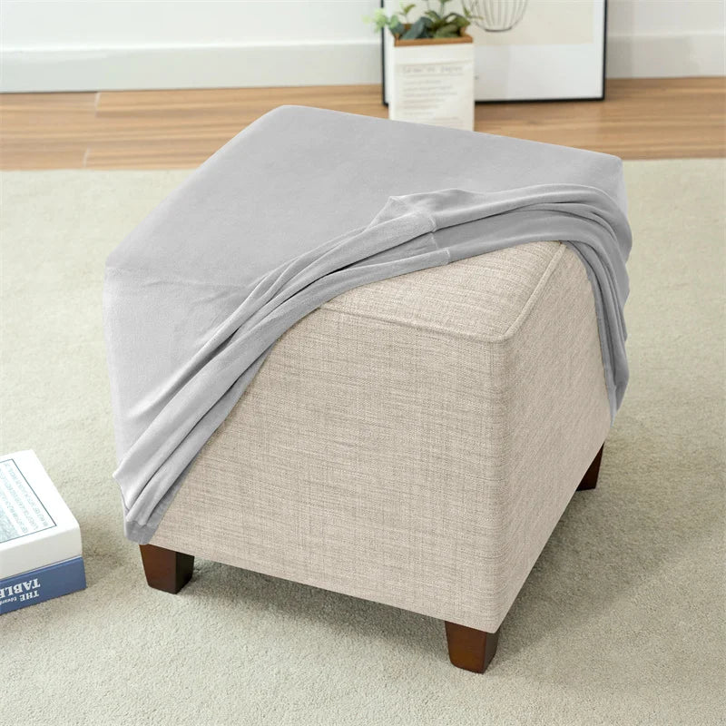 1pc Velvet Ottoman Cover Square Solid Color Footrest Slipcovers Elastic House Pouf Stool Cover Living Room Furniture Protector