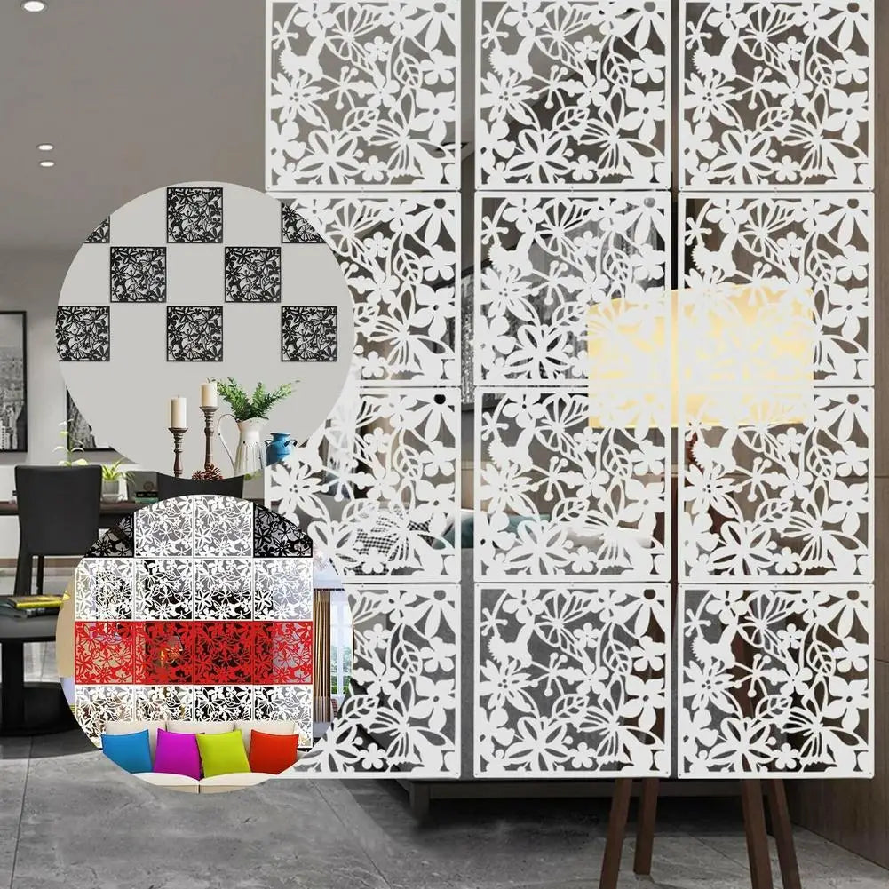 12pcs Hollow Room Divider Screen Hanging Panel Curtain Partitions Waterproof Household Hotel DIY Art Decoration