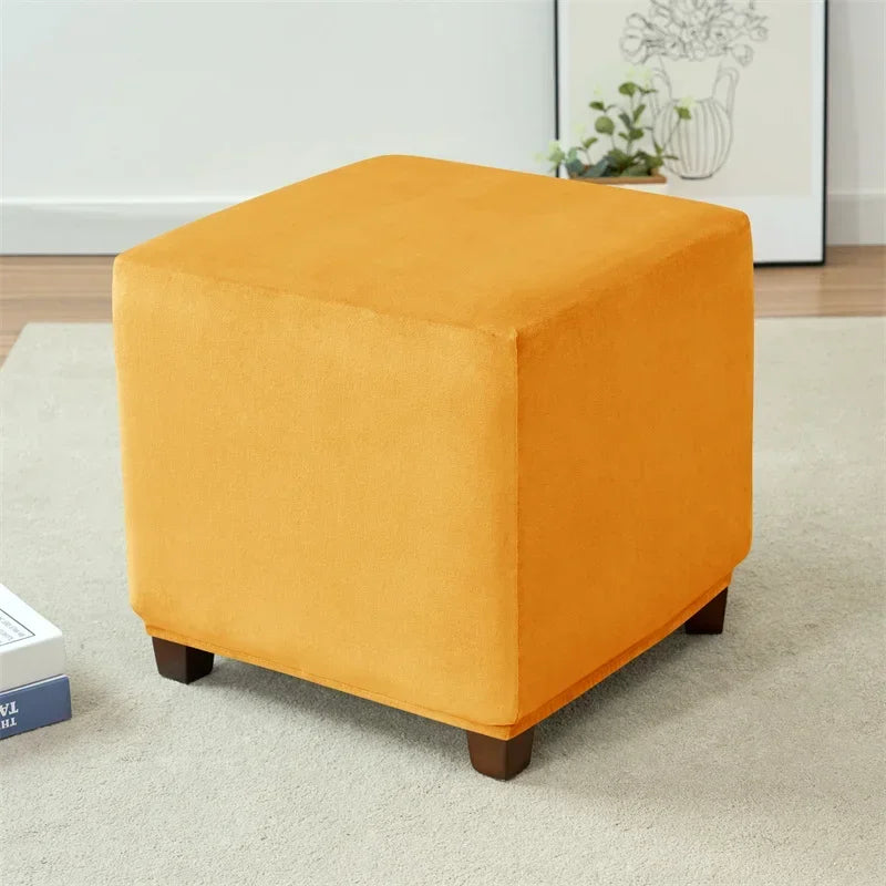 1pc Velvet Ottoman Cover Square Solid Color Footrest Slipcovers Elastic House Pouf Stool Cover Living Room Furniture Protector