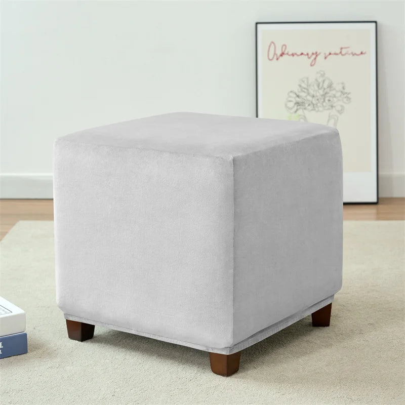 1pc Velvet Ottoman Cover Square Solid Color Footrest Slipcovers Elastic House Pouf Stool Cover Living Room Furniture Protector