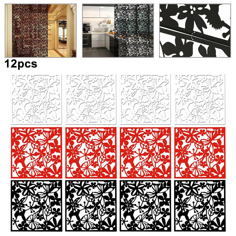 12pcs Hollow Room Divider Screen Hanging Panel Curtain Partitions Waterproof Household Hotel DIY Art Decoration