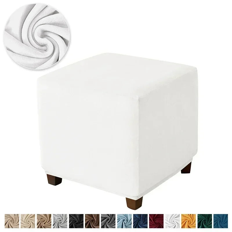 1pc Velvet Ottoman Cover Square Solid Color Footrest Slipcovers Elastic House Pouf Stool Cover Living Room Furniture Protector