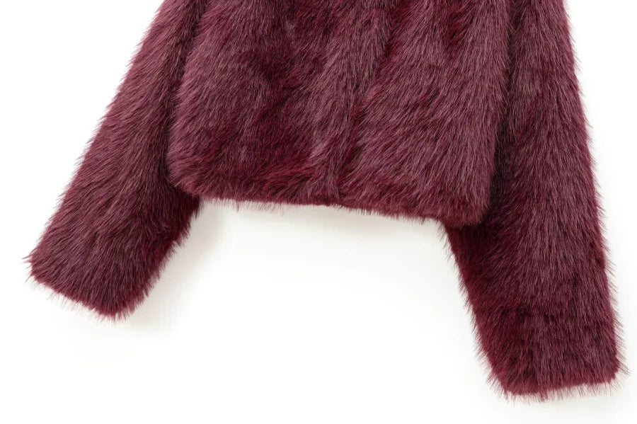 Faux fur jacket Traf 2024 Fall/Winter New Fashion Women's Faux Fur Effect Round Neck Long Sleeve Short Jacket