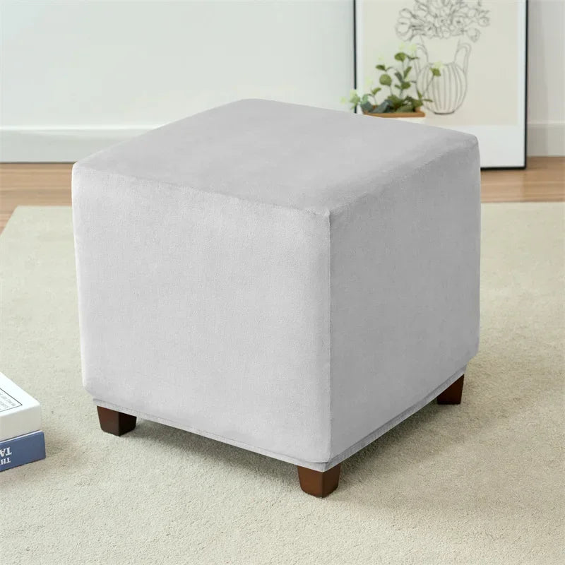 1pc Velvet Ottoman Cover Square Solid Color Footrest Slipcovers Elastic House Pouf Stool Cover Living Room Furniture Protector