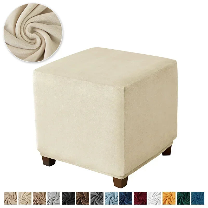 1pc Velvet Ottoman Cover Square Solid Color Footrest Slipcovers Elastic House Pouf Stool Cover Living Room Furniture Protector