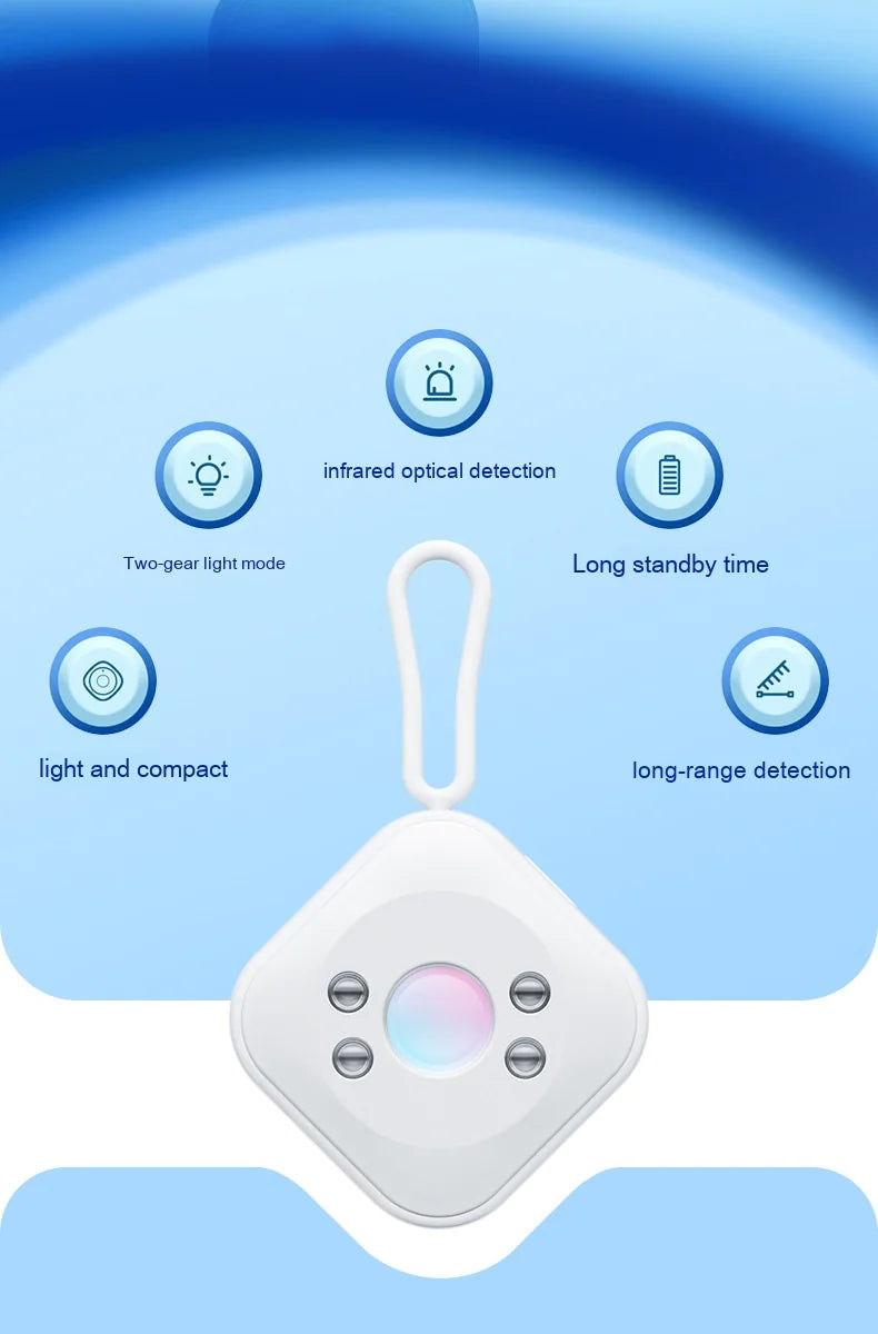 Smart Mini Camera Detector portable device with infrared optical detection, two-gear light mode, long standby time, compact size, and long-range detection