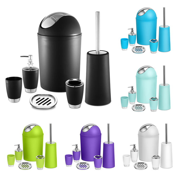 6-Piece Bathroom Accessories Set | Soap Dispenser, Toothbrush Holder, Trash Can & More