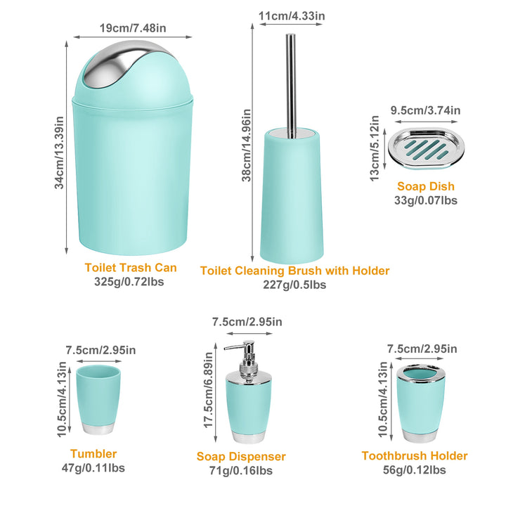 6-Piece Bathroom Accessories Set | Soap Dispenser, Toothbrush Holder, Trash Can & More
